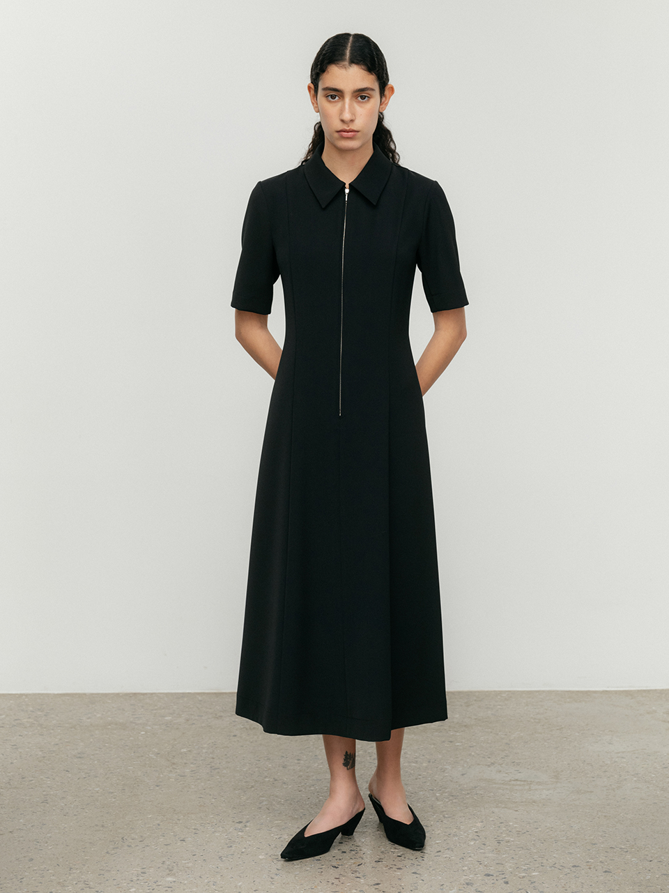 Zipper Line Dress -black